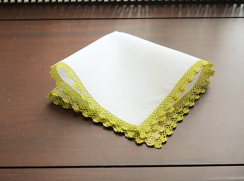 Cotton handkerchief Wild Lime colored lace Trimmed.